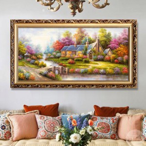 聚寶盆山水畫田園風(fēng)景掛畫歐式客廳裝飾畫沙發(fā)背景墻油畫招財(cái)壁畫